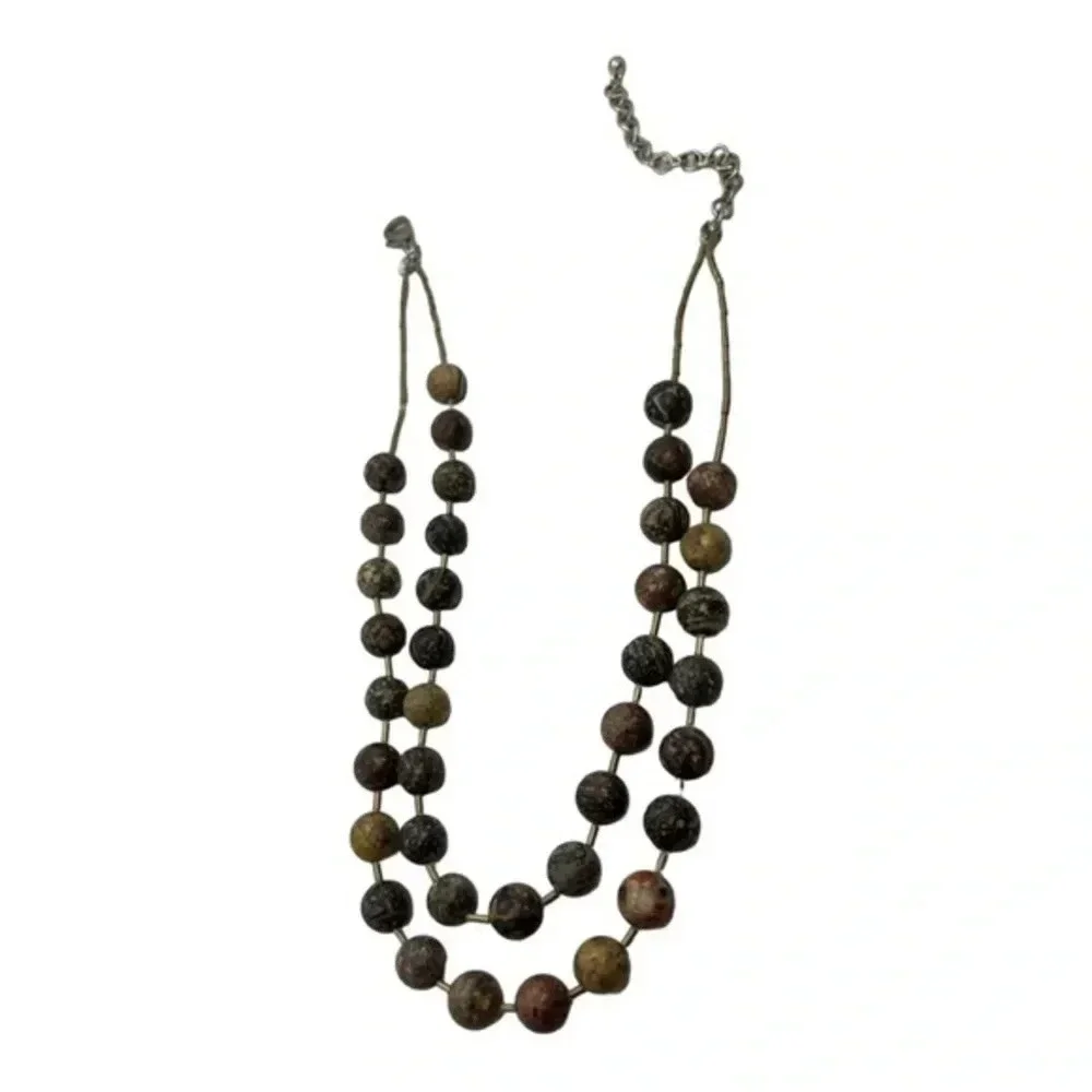 Chicos Double String Fashion Beaded Earthtones Necklace‎ Extender Chain Clasp​​​